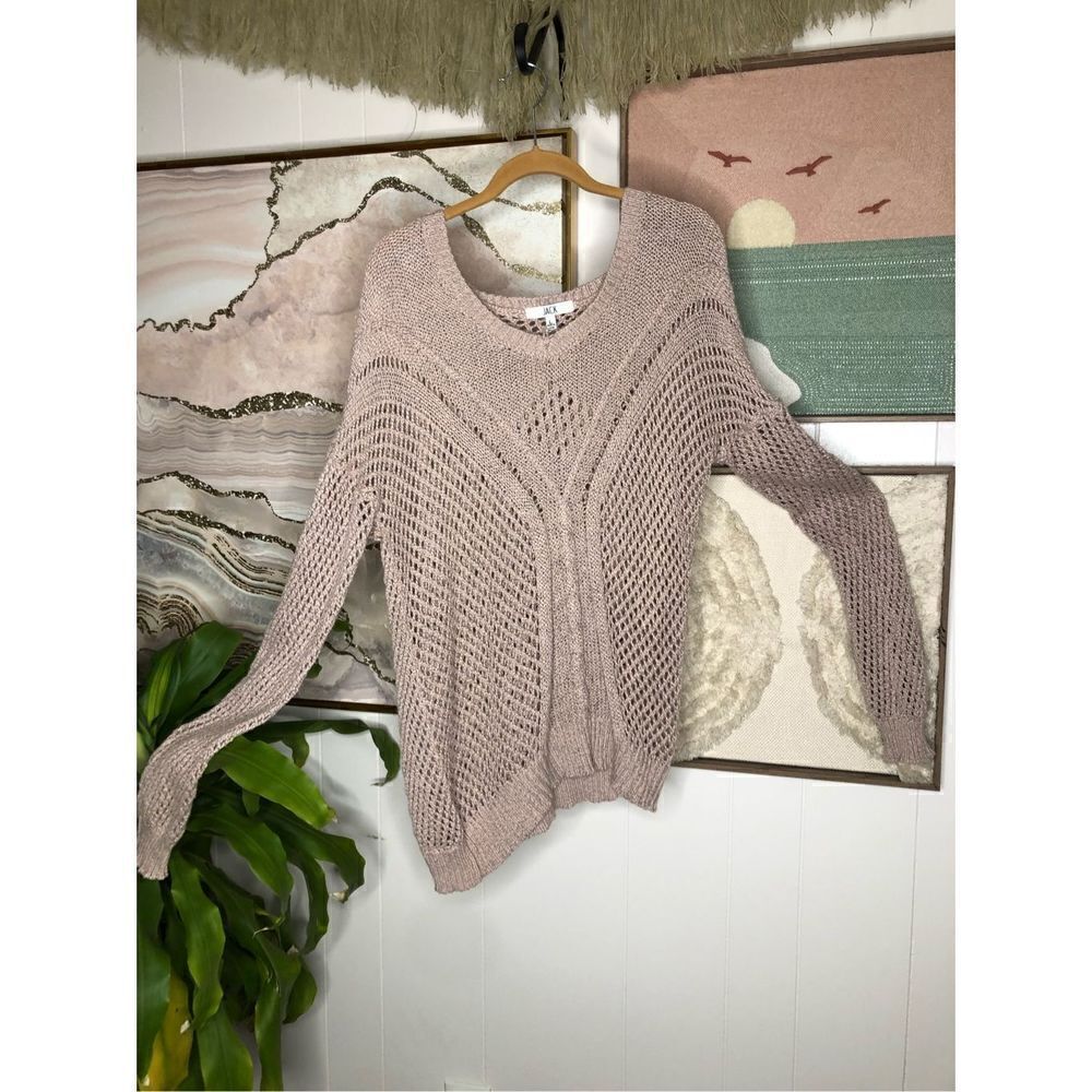 Jack Women's Solid Long-Sleeve V-Neck Ribbed Knitted Sweater Pale Mauve Sweater